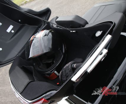 The Grand Tour-Pak adds more luggage space, plus a 12V outlet for touring accessories.
