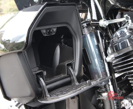 Fairing-lower storage adds another handy spot for smaller items on the road.