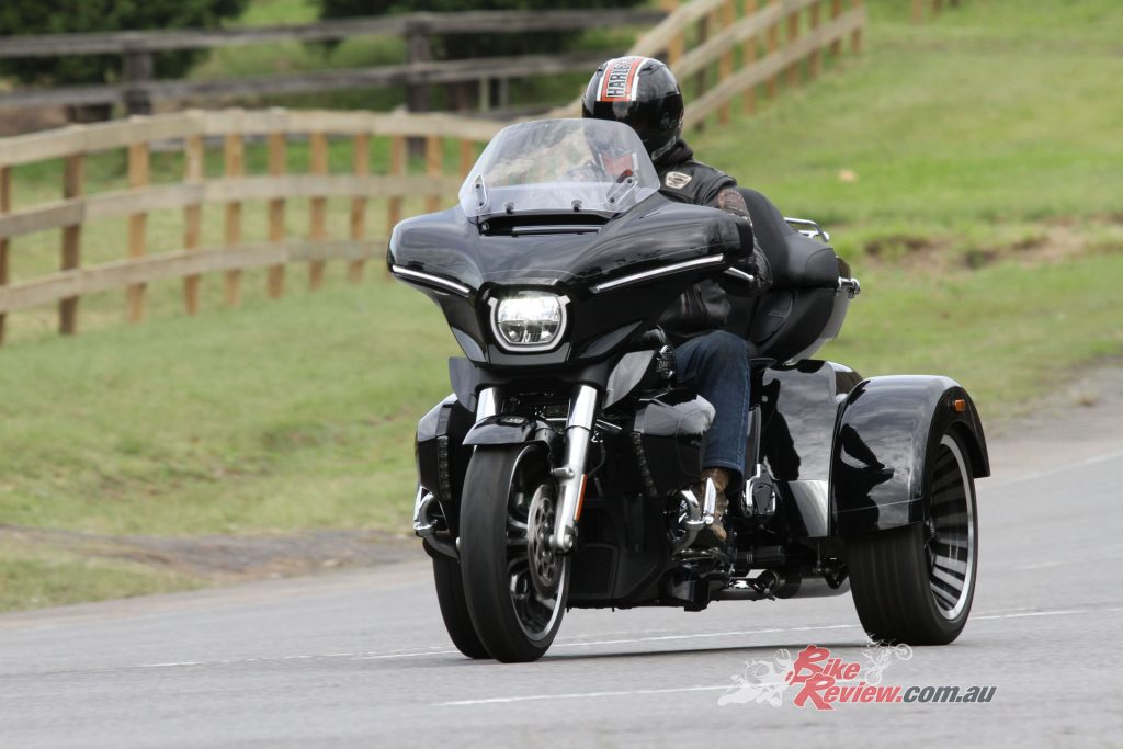 The new rear suspension reduces the side-to-side pitching of the previous trike design.