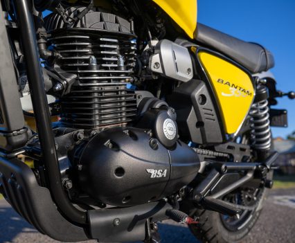 The 334cc single is liquid-cooled despite its deliberately traditional appearance.