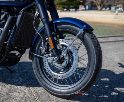 Spoked wheels and conventional forks complete the period-inspired chassis package.