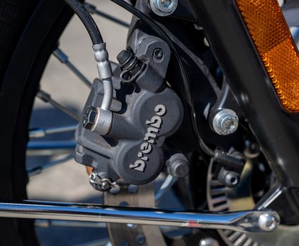 Brembo calipers provide strong, well-modulated braking with ABS assistance.
