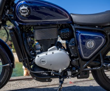 The 652cc single is liquid-cooled and fuel injected, but visually does a convincing impression of something much older.