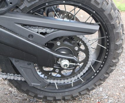 Tubeless laced wheels were fitted to our test bike, wearing aggressive Anakee Wild rubber.