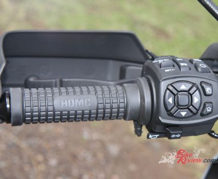 The switchgear provides access to the Pan America’s extensive electronic rider aids.
