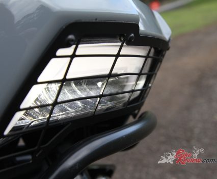 The headlight guard adds useful protection when the Pan America heads off-road.
