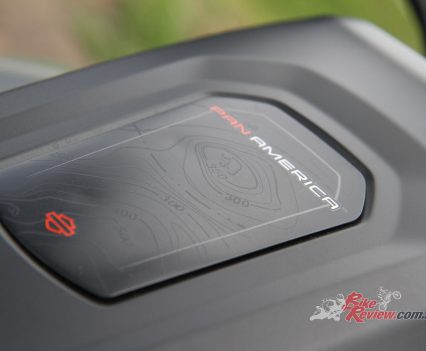 The removable tank panel conceals a mounting point for Harley-Davidson’s small accessory tank bag.