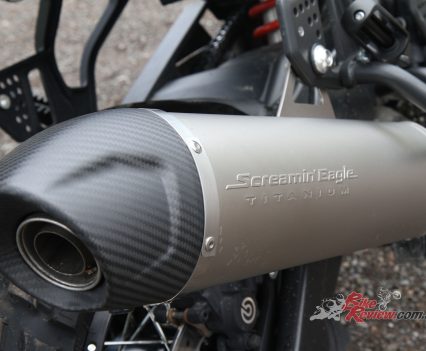 The Screamin’ Eagle exhaust adds some visual punch to our test bike’s rear end.