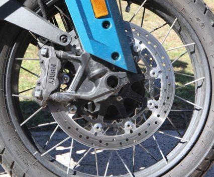 Twin 320mm front discs feature radial calipers and cornering ABS.