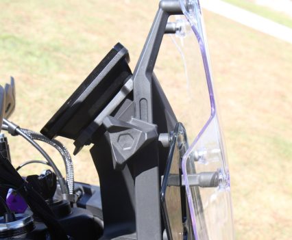 The adjustable windscreen helps tailor wind protection to the rider.