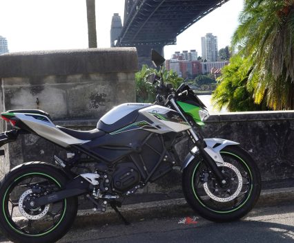 The Z e-1’s twin removable batteries sit beneath its conventional nakedbike styling.