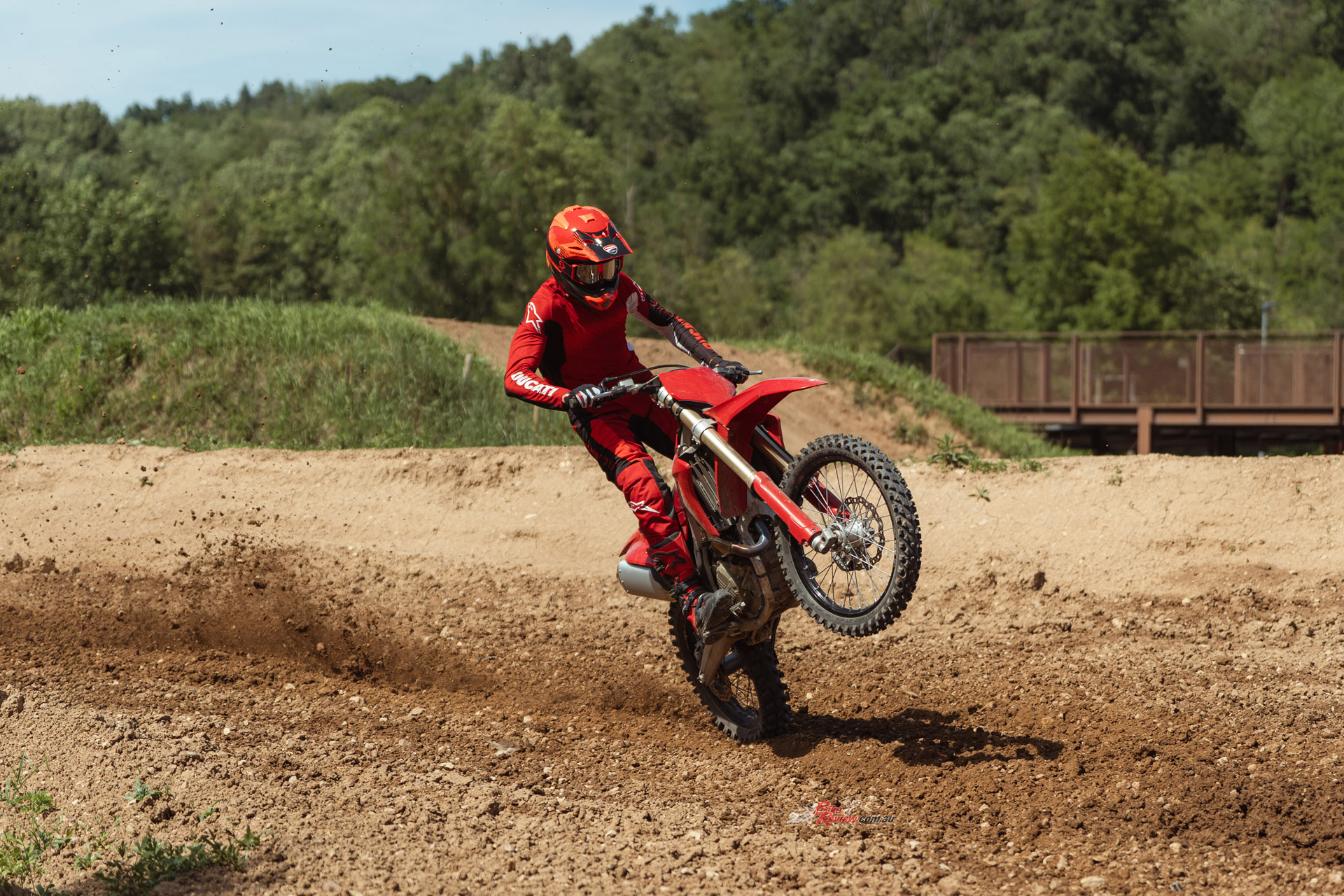 Ducati Desmo450 MX rider on track